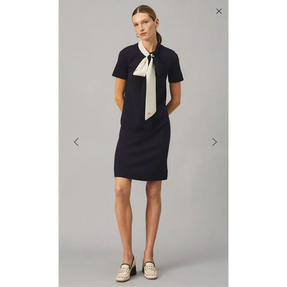 Tory Burch Dress SHORT SLEEVE BOW SWEATER Medium Navy Ivory size‎ XS